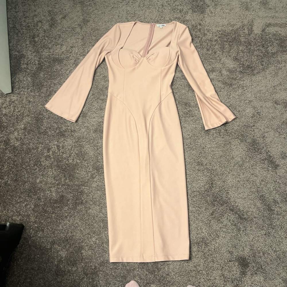 Blush Pink Long Sleeve Midi Dress